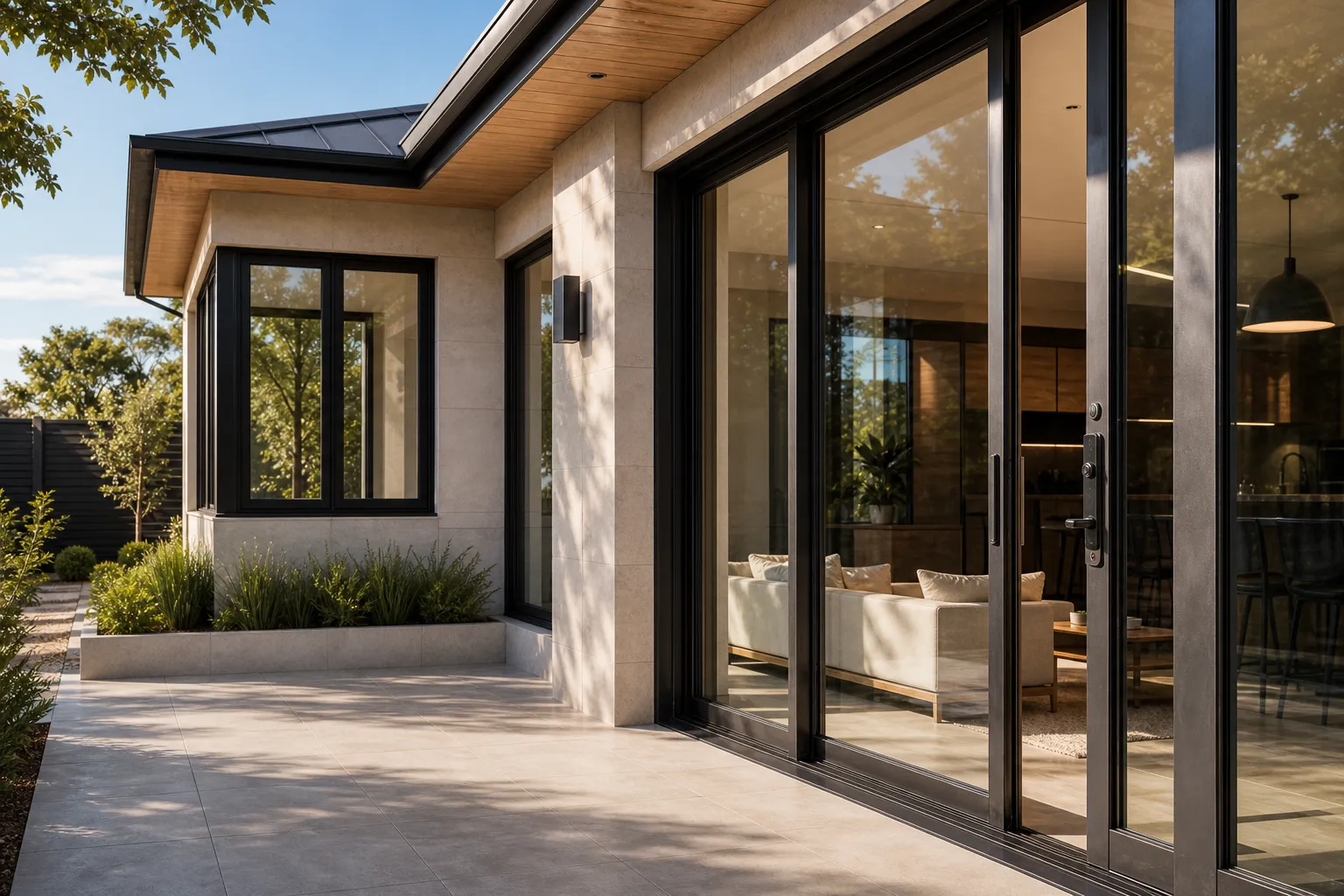 Abstract illustration of secure sliding entry systems and glass-adjacent reinforcement.