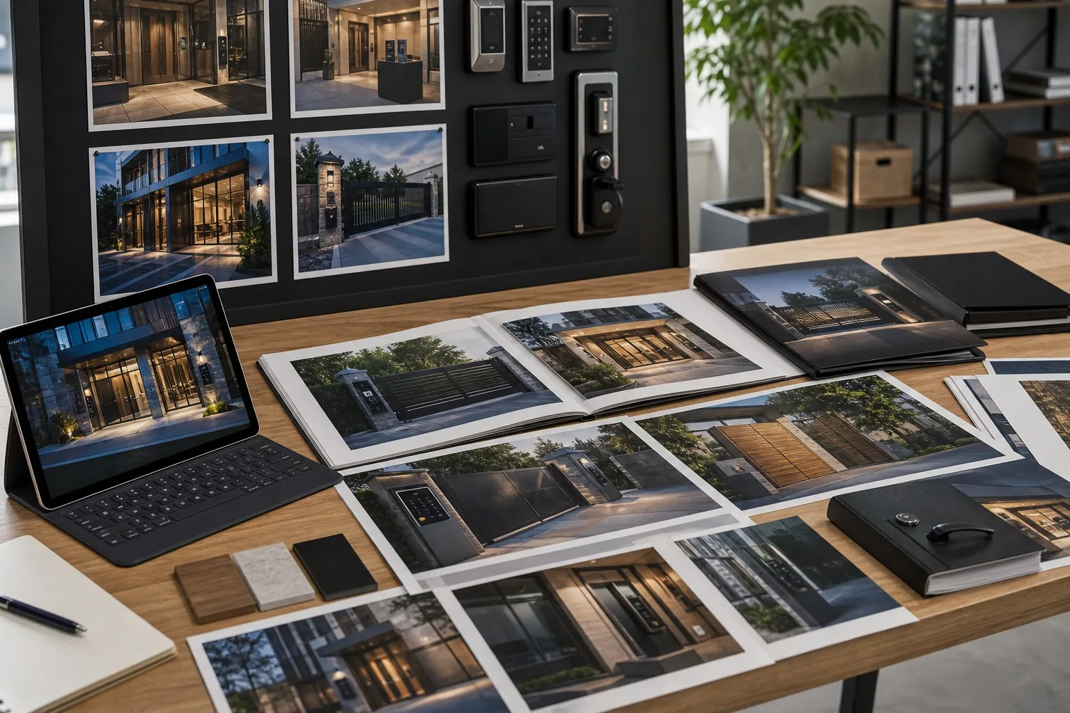 Abstract gallery board showing multiple installation and secure-entry case study frames.